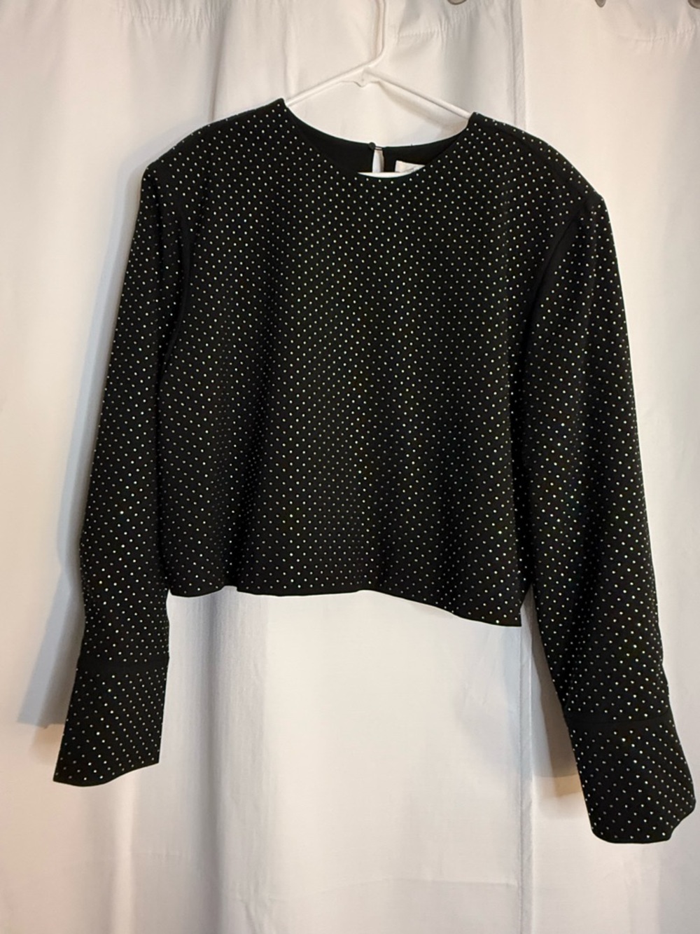 NWT - Black Rhinestone-embellished Long-Sleeve Crop Top